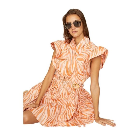 Derek Lam Collective Zebra Cutout Mini Dress in Orange 44 Womens - Picture 13 of 13